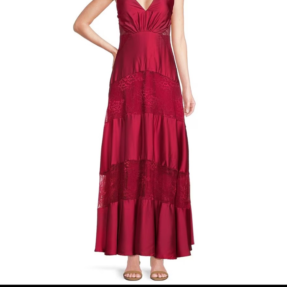 CeliaB Red Ruffled Wrap Gown BRAND NEW